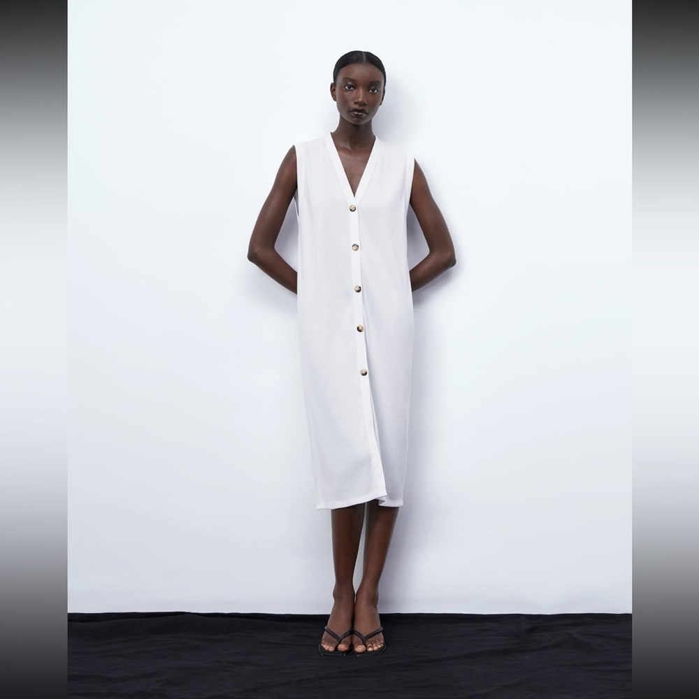 TWO Zara Buttoned Vest Dresses (black and white)